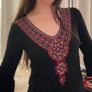 Maggy London Black Dress with Red Embroidery